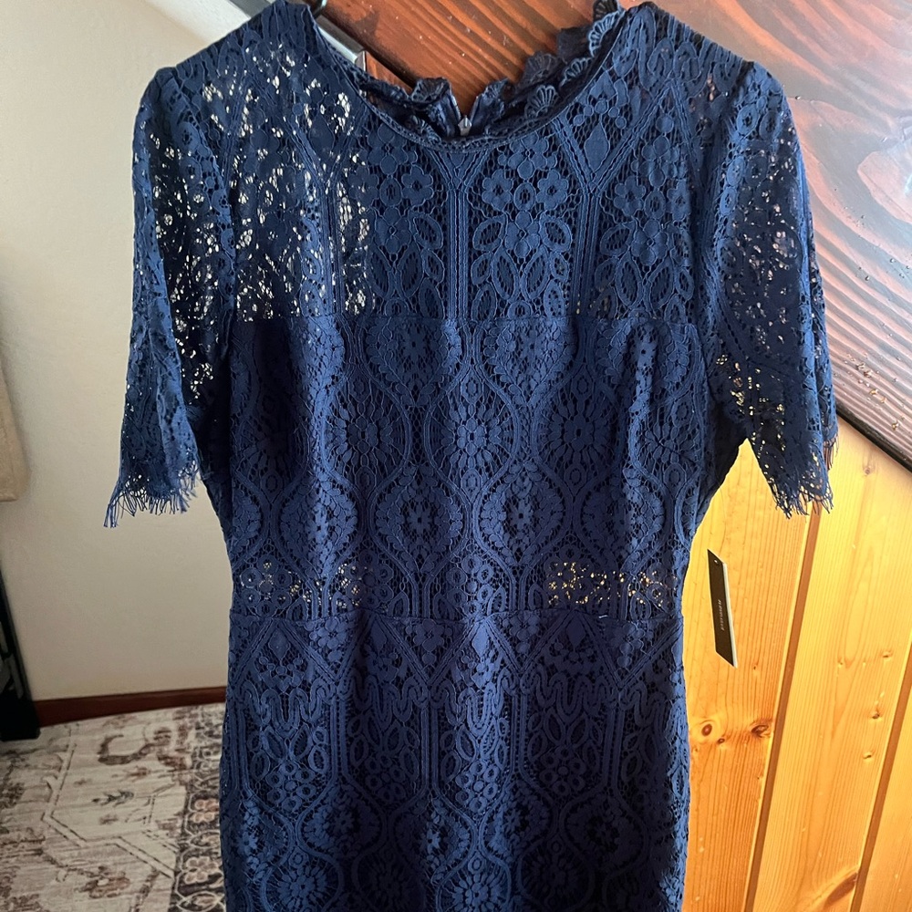 Lulu's Blue Sheath Mini Dress Crew Neck Short Sleeve